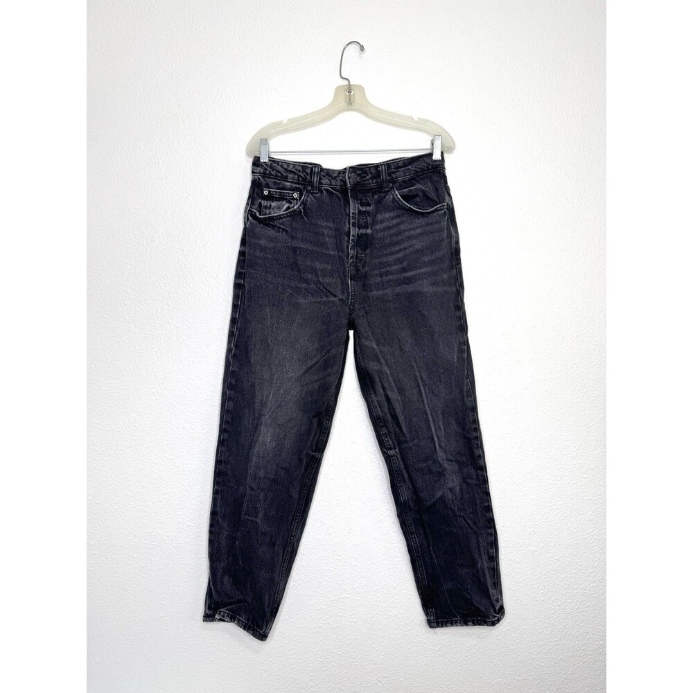 Kiabi Straight Mom Jeans Black Faded Button Fly Denim Sz 30 Cotton Distressed